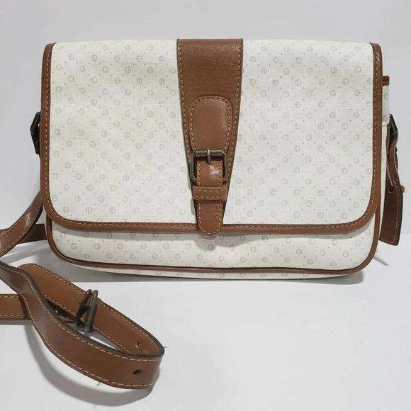 Vintage White/Brown leather  crossbody/Shoulder Bag. - Picture 1 of 13